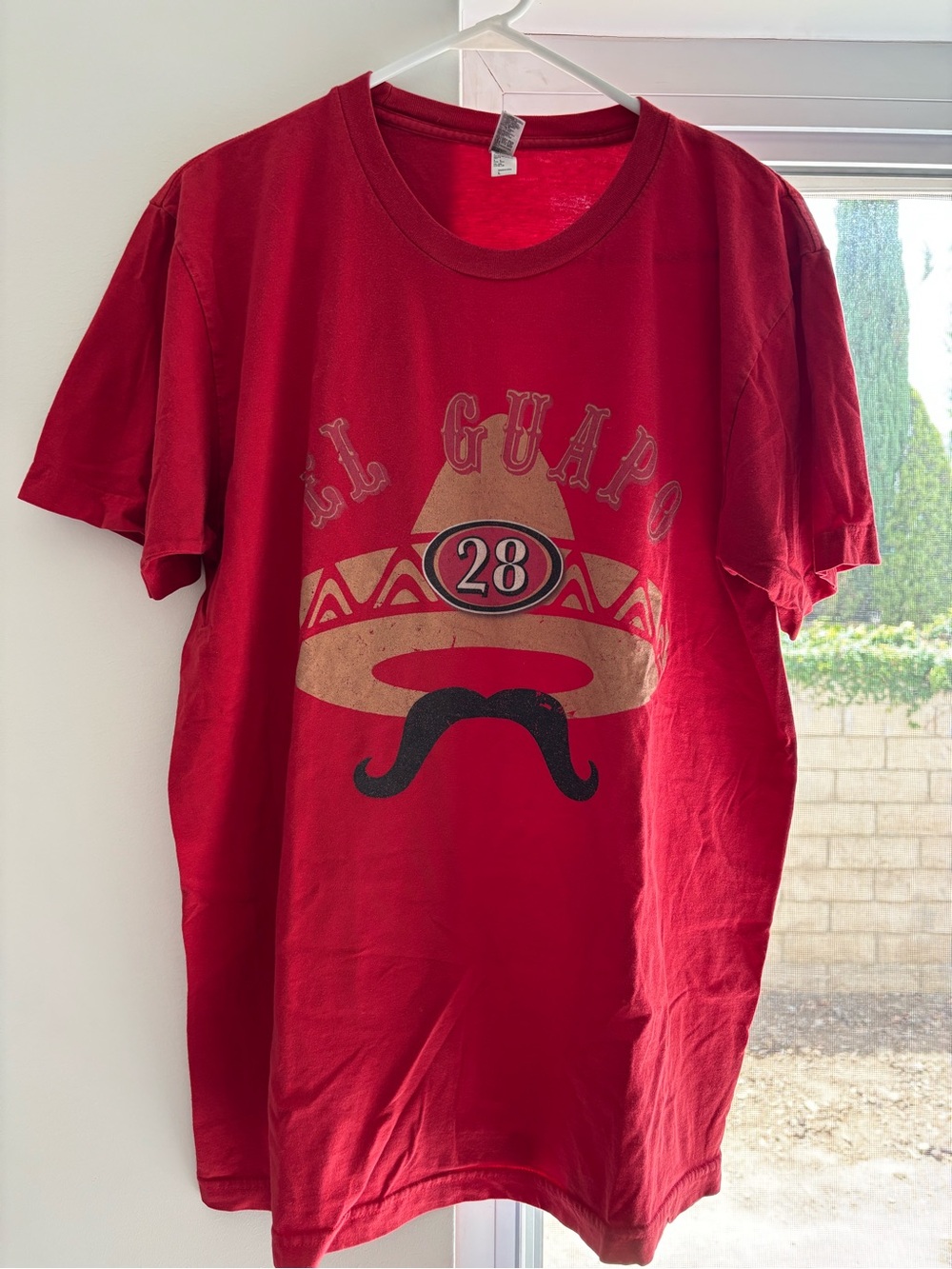 American Apparel Red Graphic 'El Guapo' Short Sleeve Tee